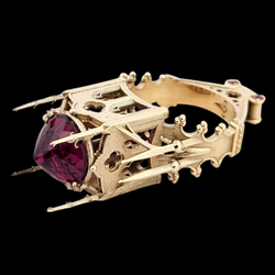 Collection of The Temple of Temptations - 14K Yellow Gold, Raspberry Garnet, Pink Spinelle and Ruby Ring in a gallery layout