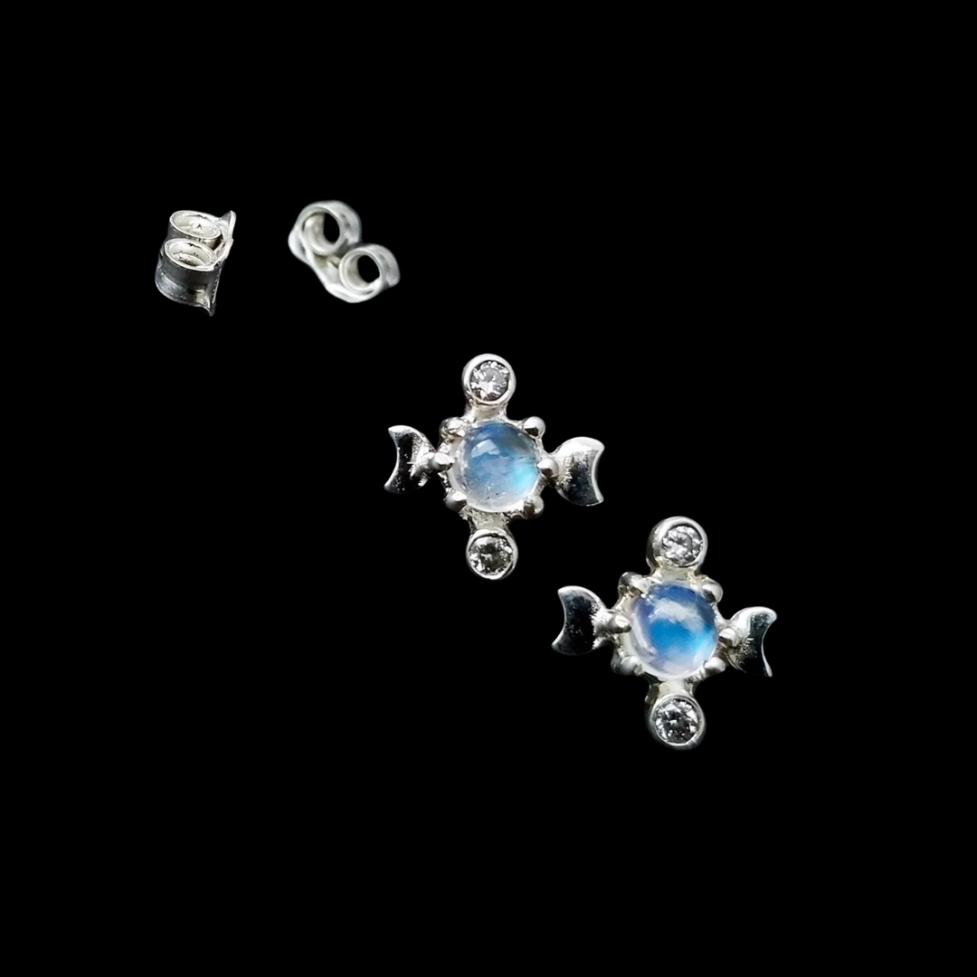 Collection of Rainbow Moonstone Moon Phase Earrings - Inchoo Bijoux in a gallery layout