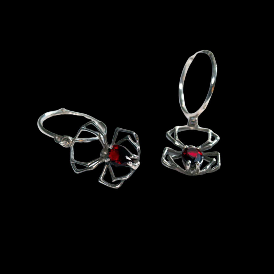 Collection of Red Garnet Spider Dangle Hoops - Inchoo Bijoux in a gallery layout