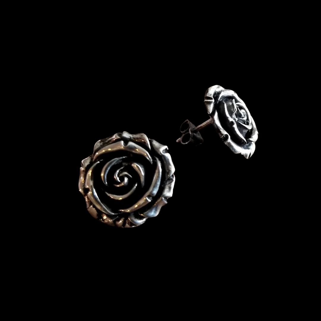 Collection of Silver Rose Stud Post Earrings - Inchoo Bijoux in a gallery layout