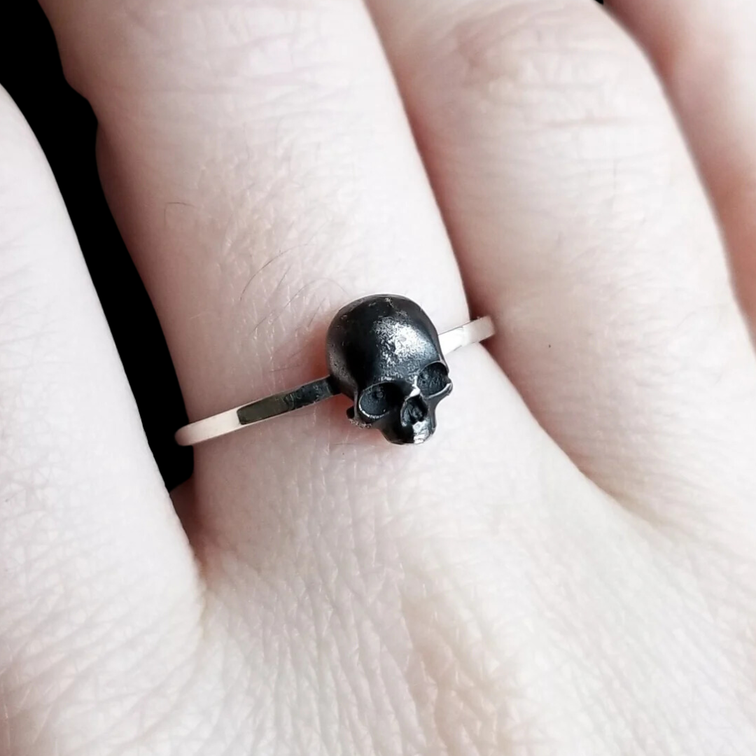 Collection of Tiny Silver Skull Ring Stackable - Inchoo Bijoux in a gallery layout