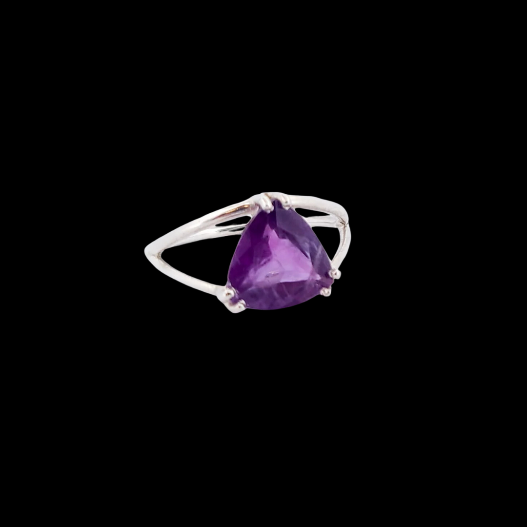 Collection of Trillion Amethyst Ring, Triangle Purple Gemstone in a gallery layout