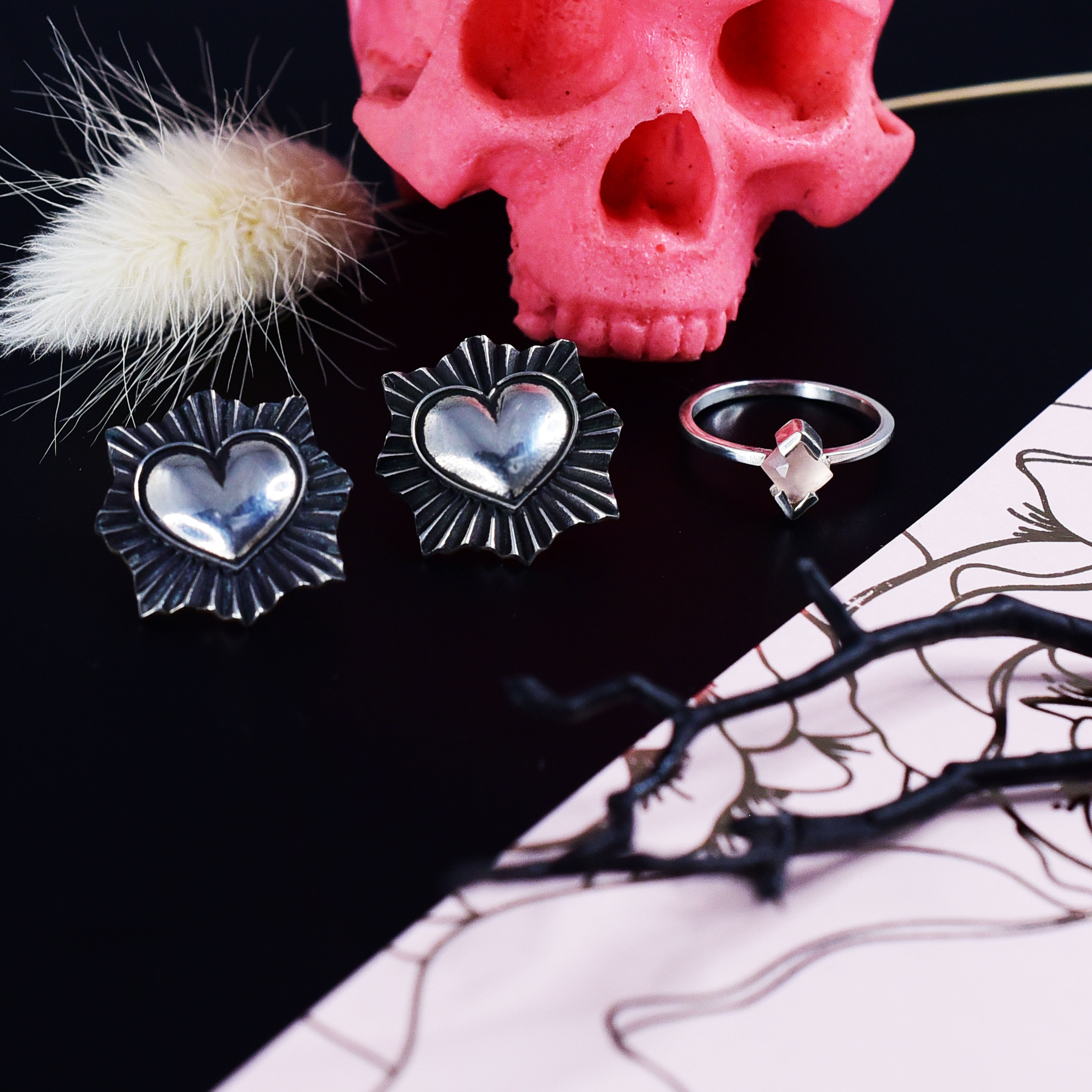 Collection of Silver Sacred Heart Stud Earrings in a gallery layout