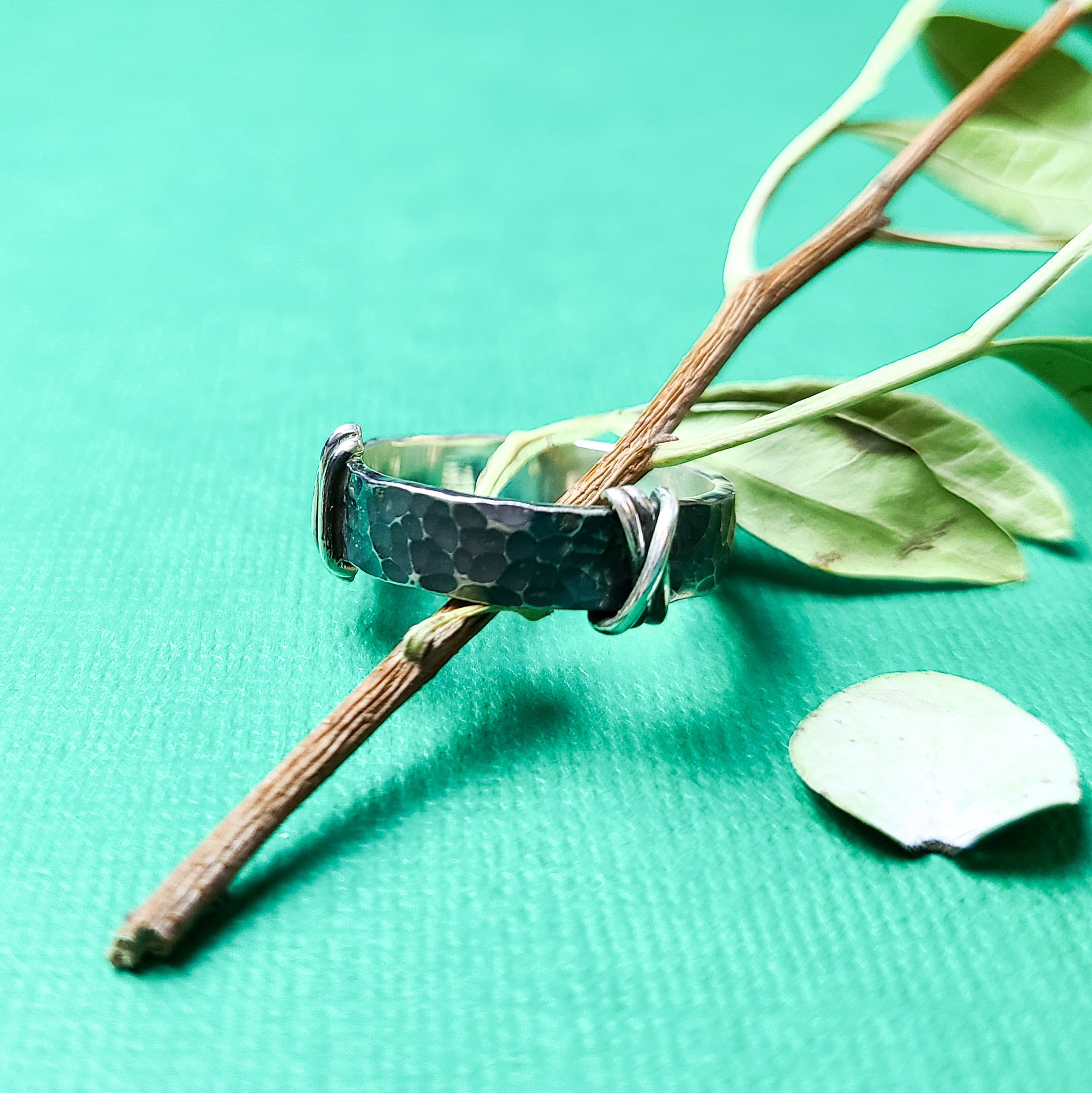 Collection of 5mm Hammered Silver Mens Wedding Band Ring in a gallery layout