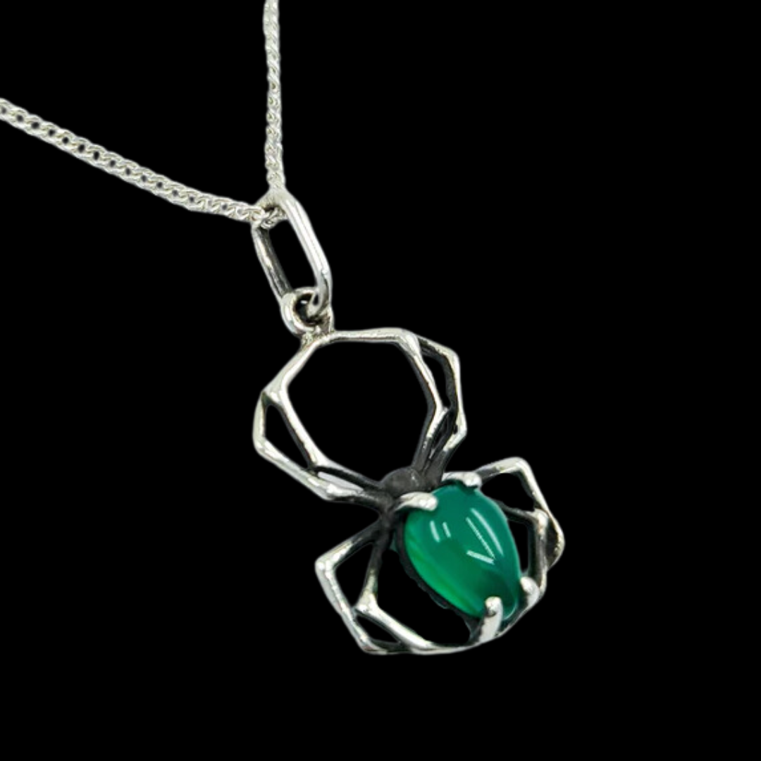 Collection of Glowing Green Onyx Spider Pendant in a gallery layout