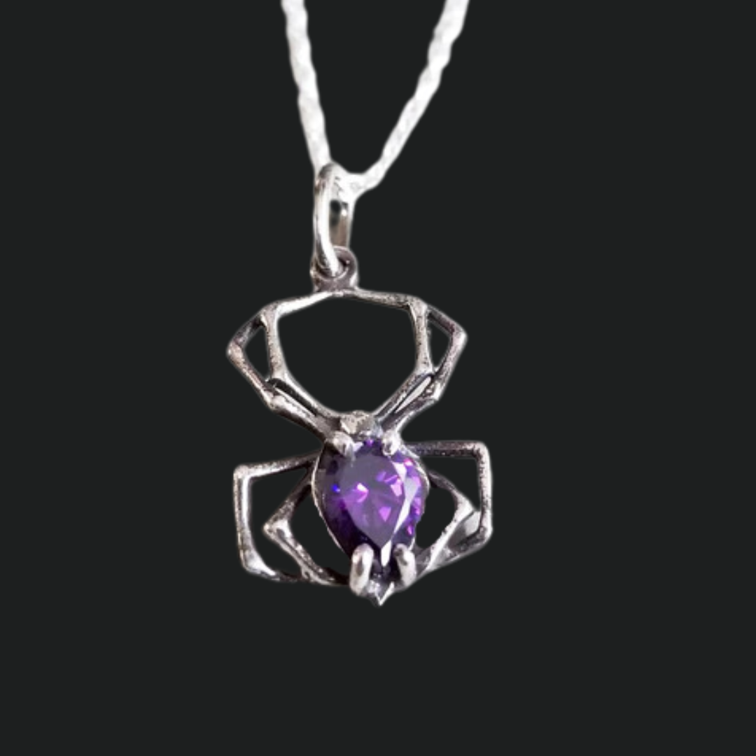 Collection of Purple Amethyst Spider Necklace in a gallery layout