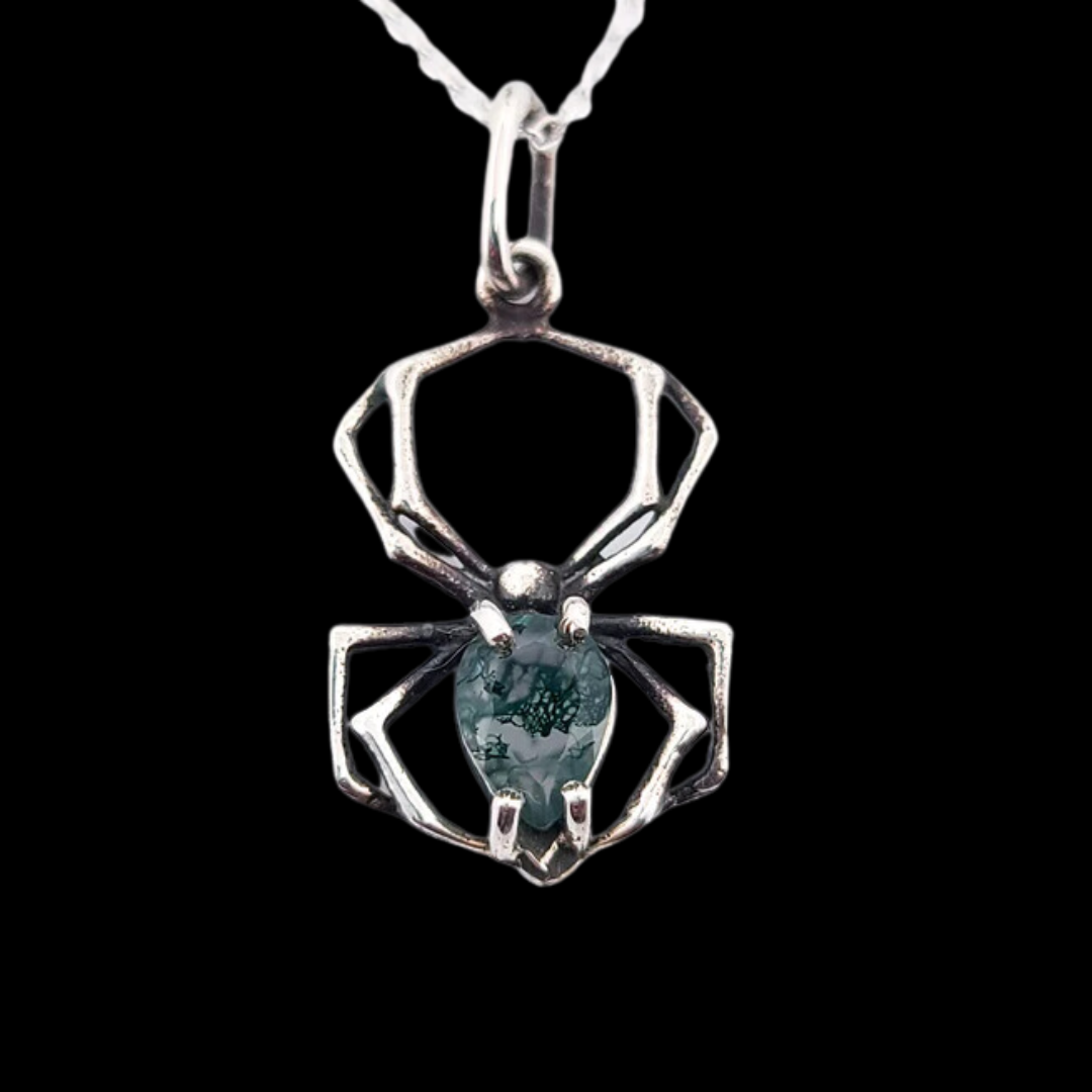 Collection of Green Moss Agate Spider Pendant in a gallery layout