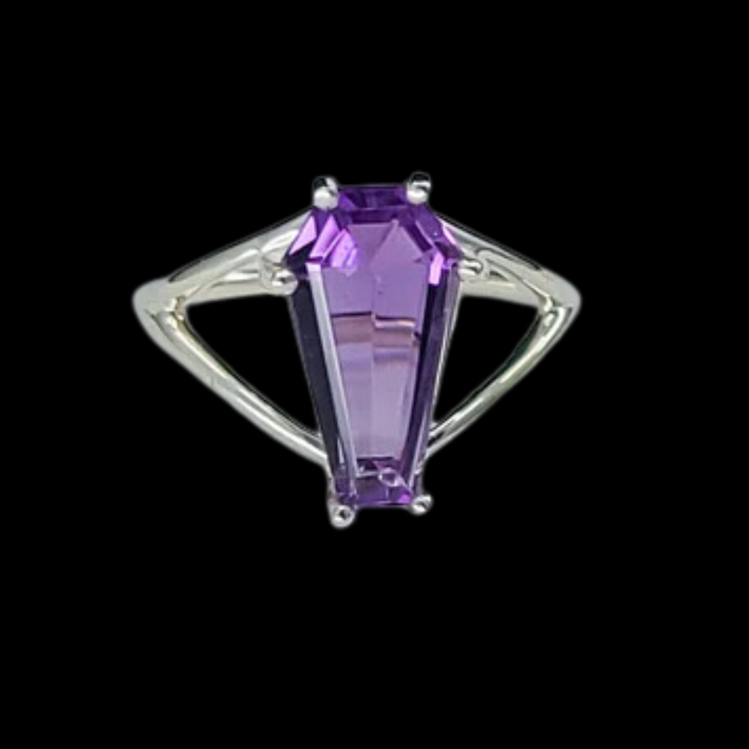 Collection of Big Purple Amethyst Coffin Ring in a gallery layout