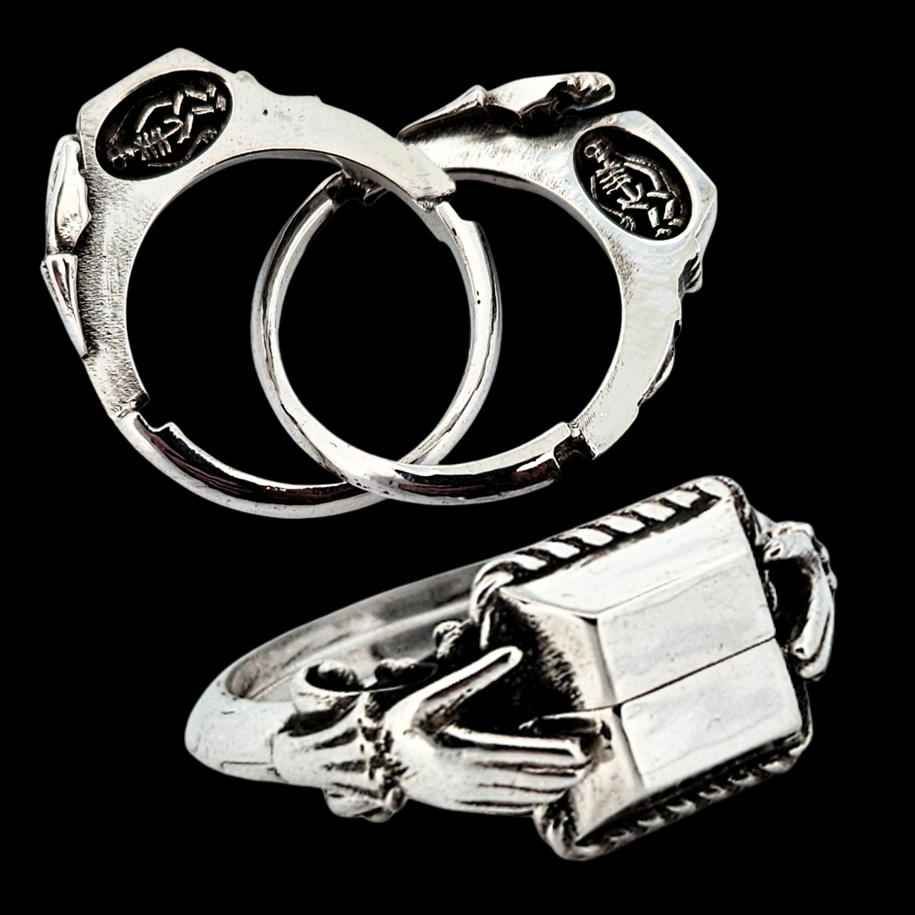 Collection of In Life and Death - Signet Ring Sterling Silver Hidden Skeleton Ring - Inchoo Bijoux in a gallery layout