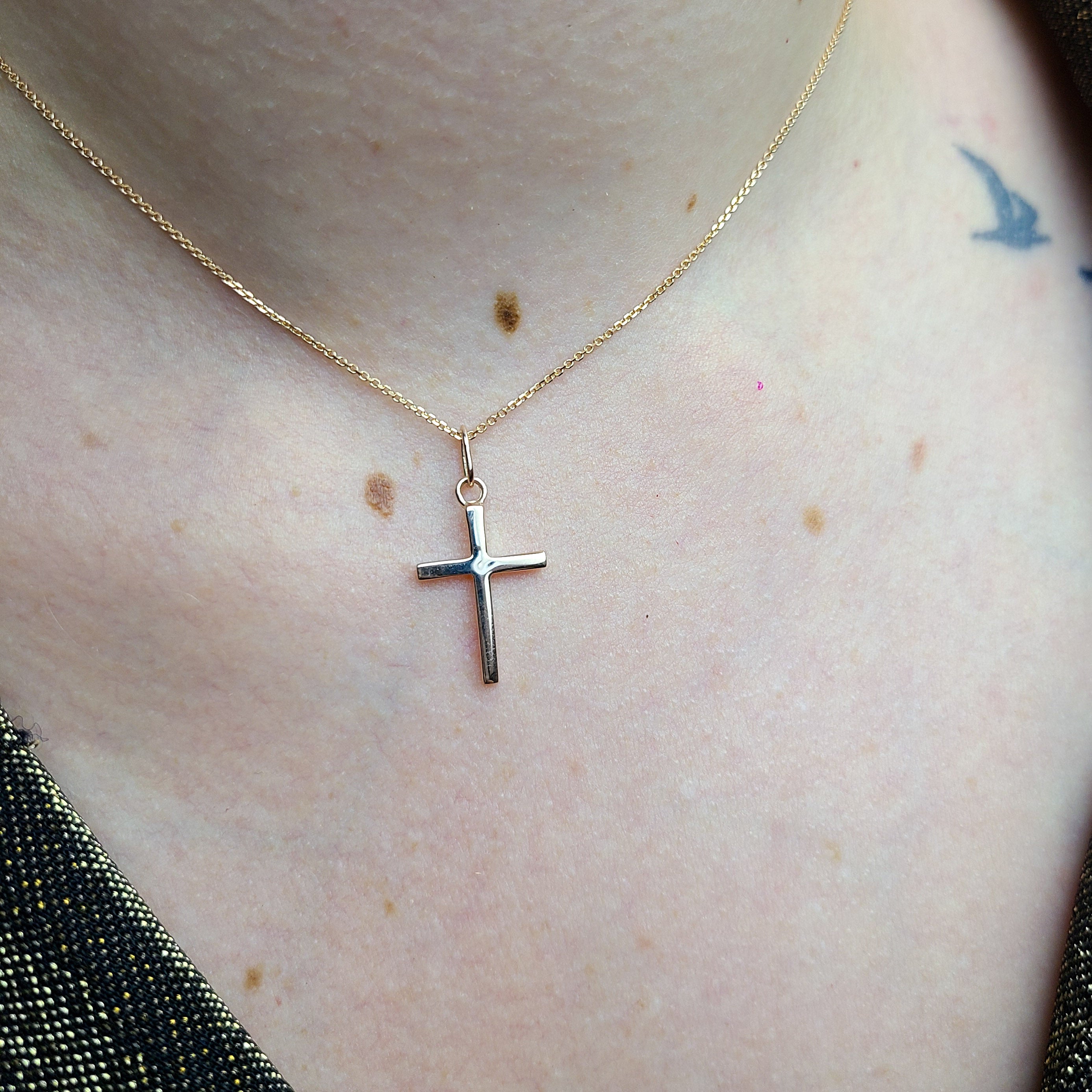 Collection of Rose Gold Minimal Cross Pendant 10K - 14K in a gallery layout