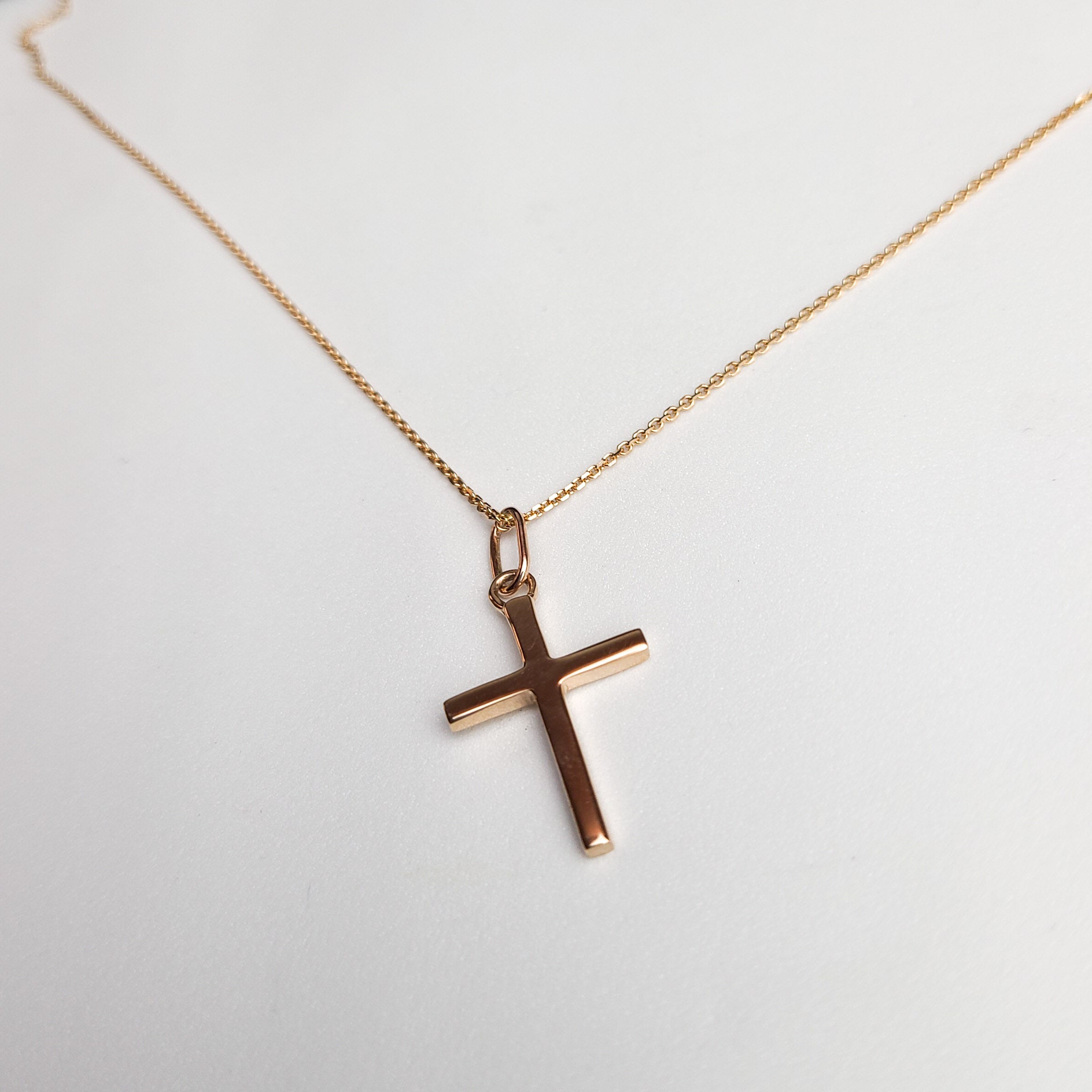 Collection of Rose Gold Minimal Cross Pendant 10K - 14K in a gallery layout