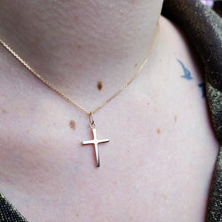 Collection of Rose Gold Minimal Cross Pendant 10K - 14K in a gallery layout