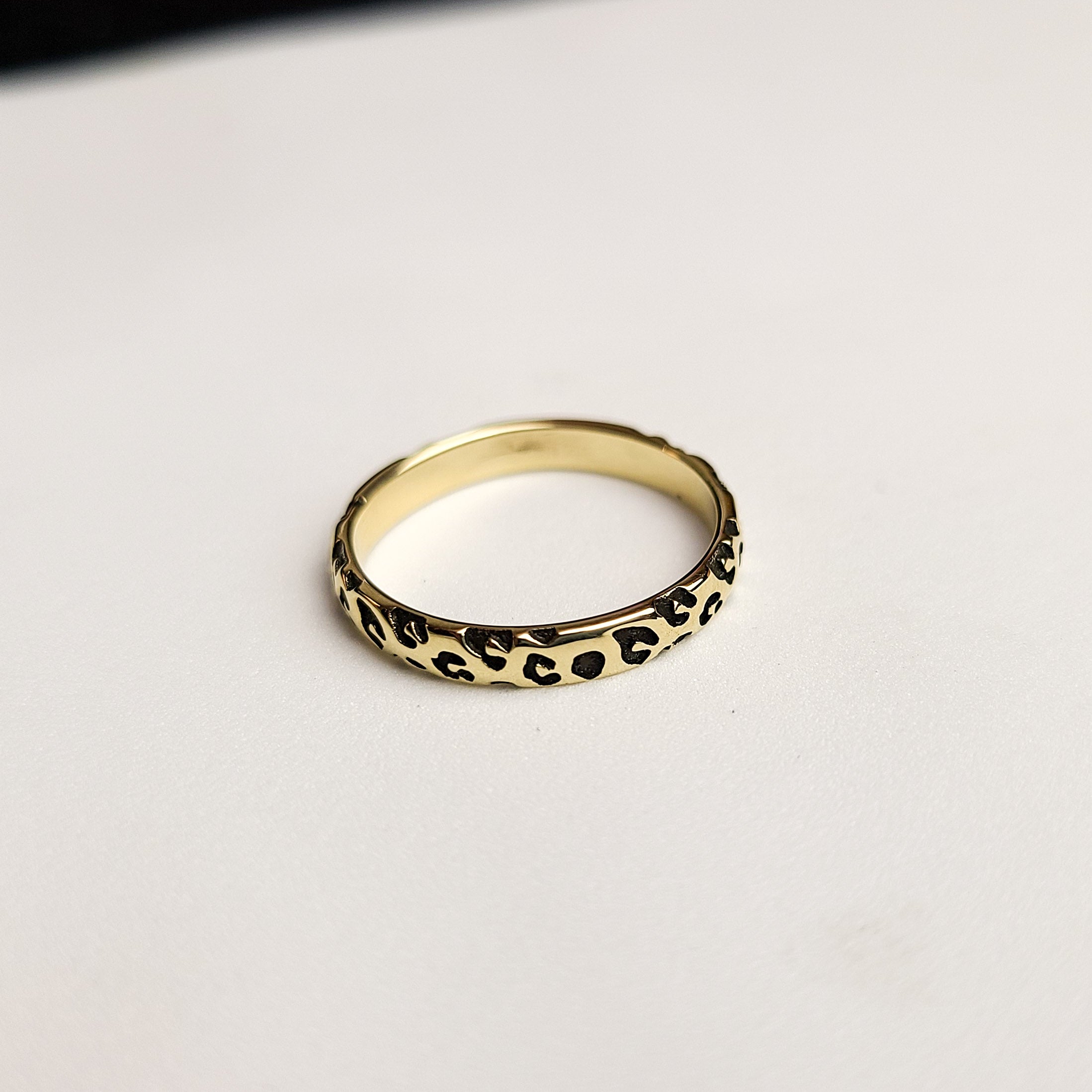 Collection of Leopard Print Ring Wedding Band - Yellow Gold in a gallery layout