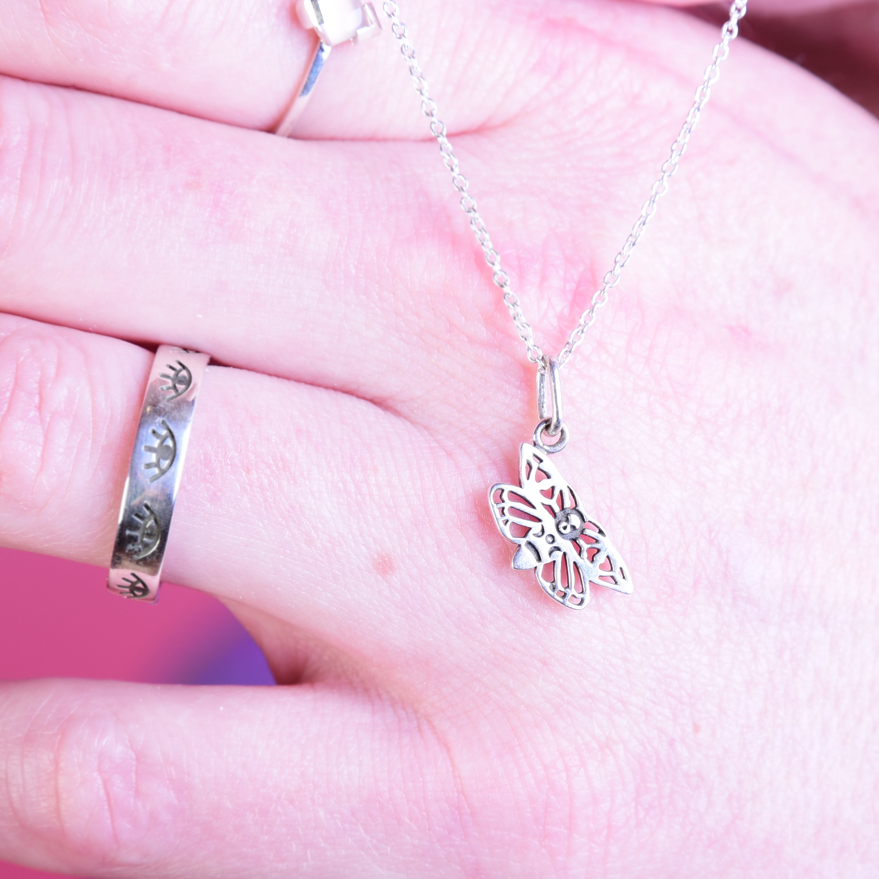 Collection of Silver Evil Eye Ring Band in a gallery layout