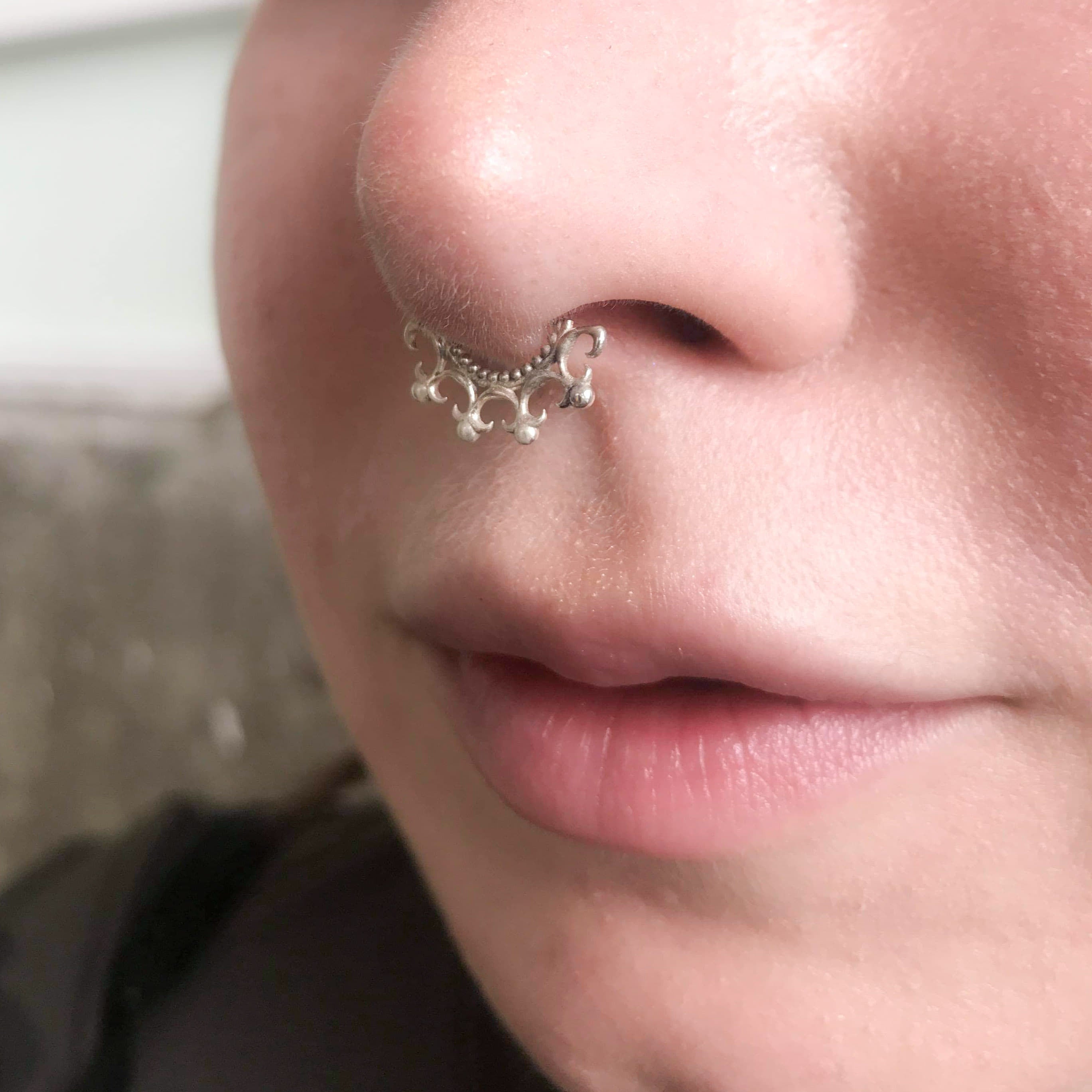 GERMAN SILVER SEPTUM NOSE RING FOR GIRLS AND WOMENS / NOSEPINS / OXIDISED SEPTUM  RING / PACK OF 12 PEICE SEPTUM NOSE RING / BRASS SEPTUM RING / GERMAN SILVER  NOSE RING / OXIDISED NOSE RING
