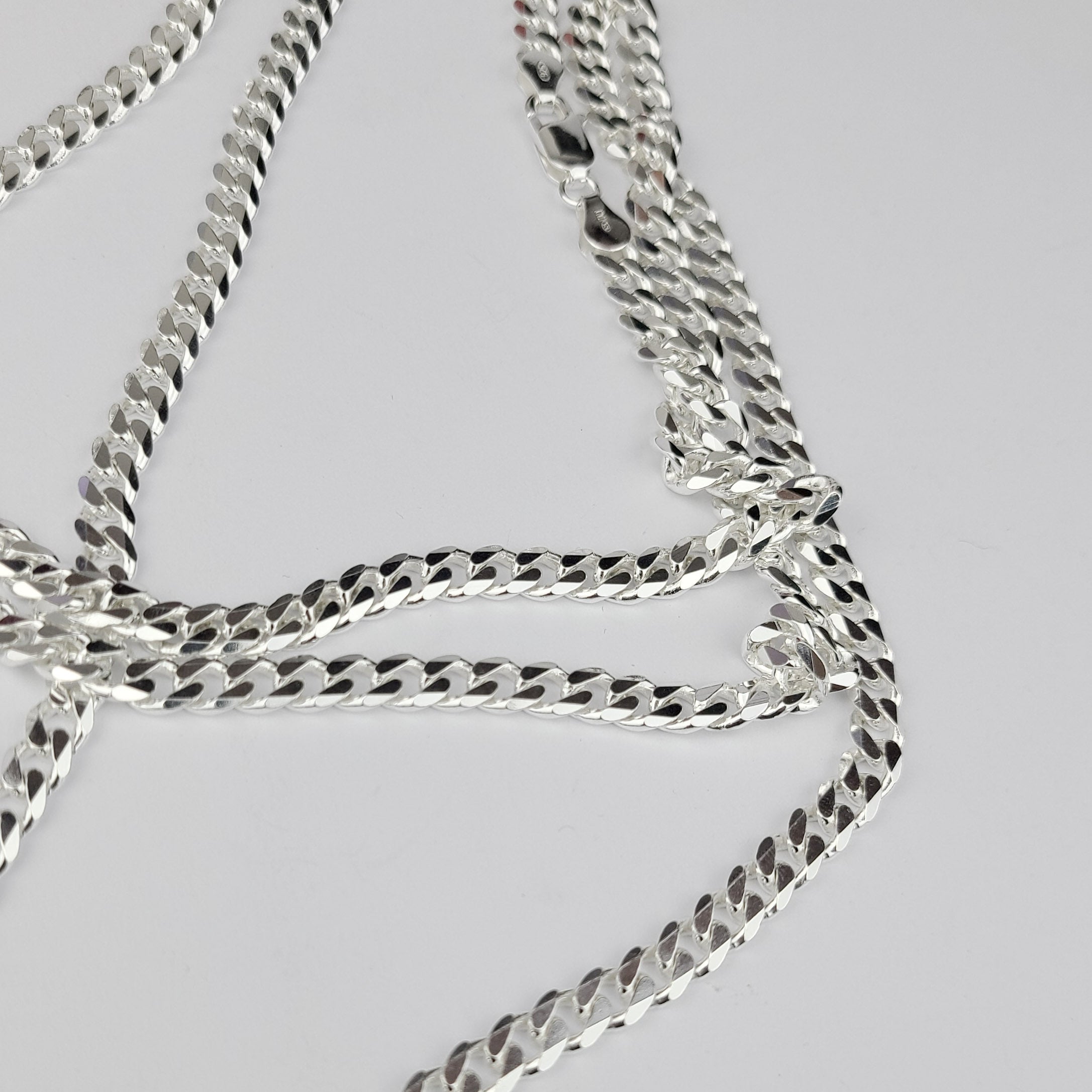 Collection of Wide 4.3mm Faceted Flat Curb Chain Necklace in Sterling Silver in a gallery layout