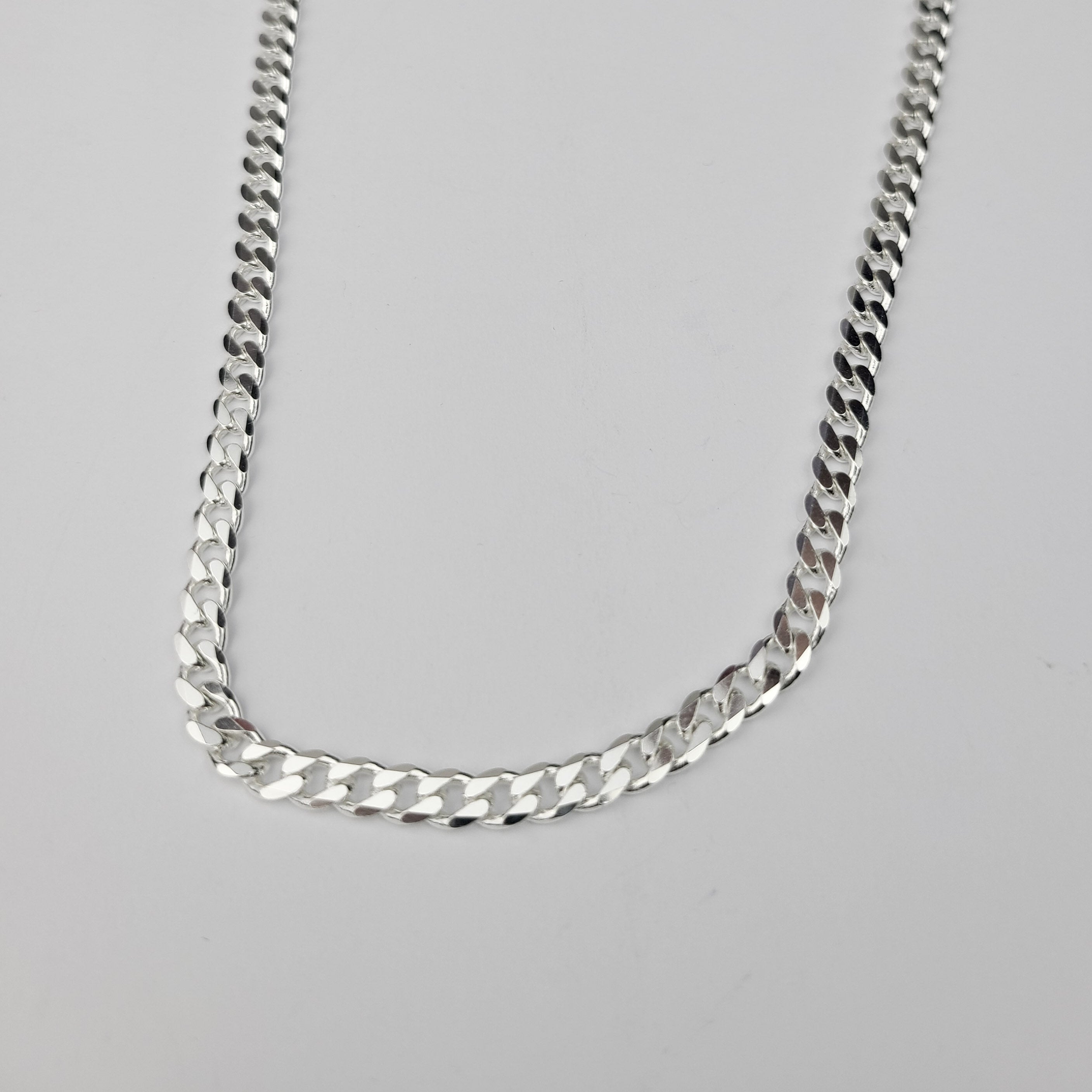 Collection of Wide 4.3mm Faceted Flat Curb Chain Necklace in Sterling Silver in a gallery layout