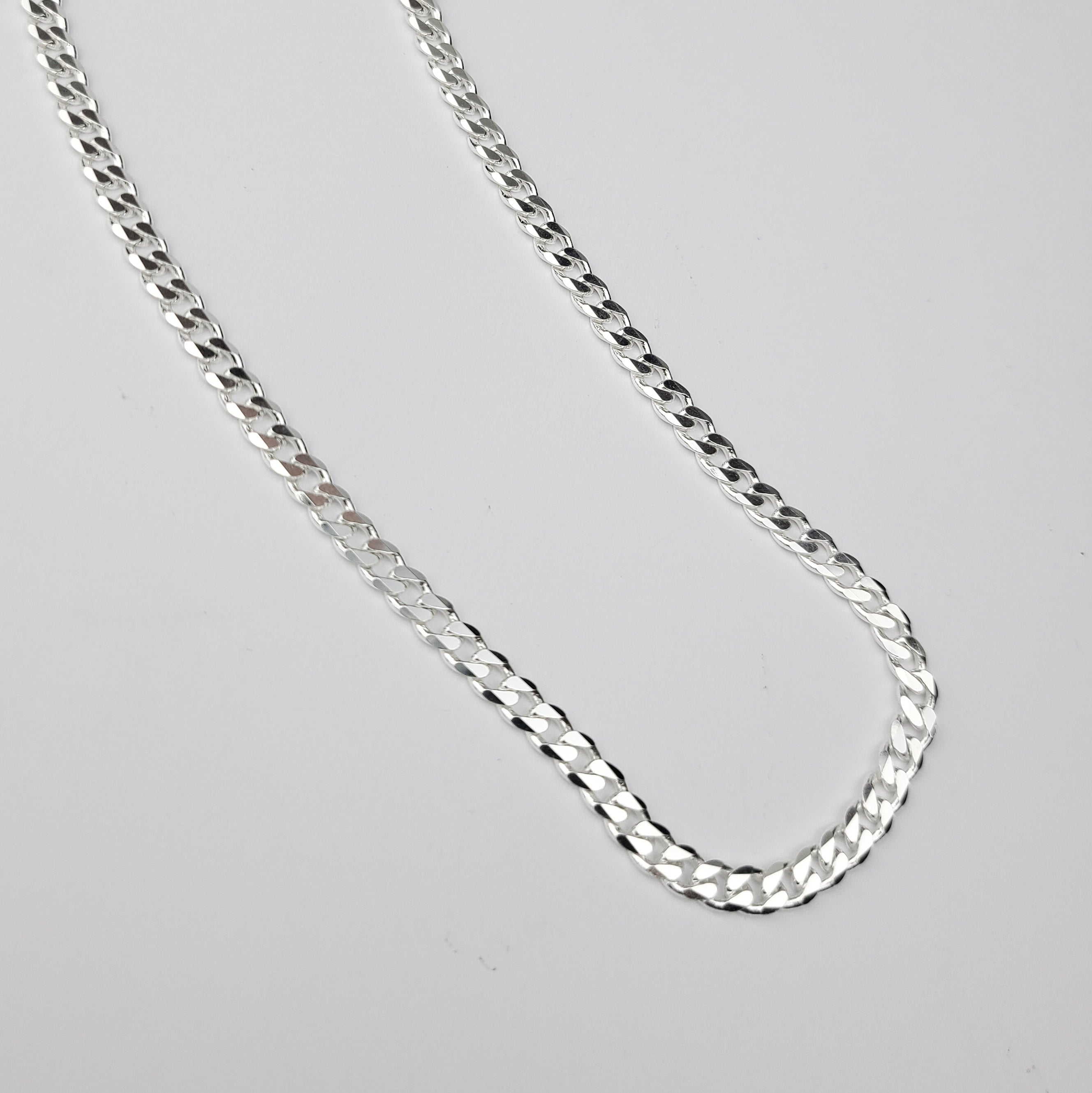 Collection of Wide 4.3mm Faceted Flat Curb Chain Necklace in Sterling Silver in a gallery layout