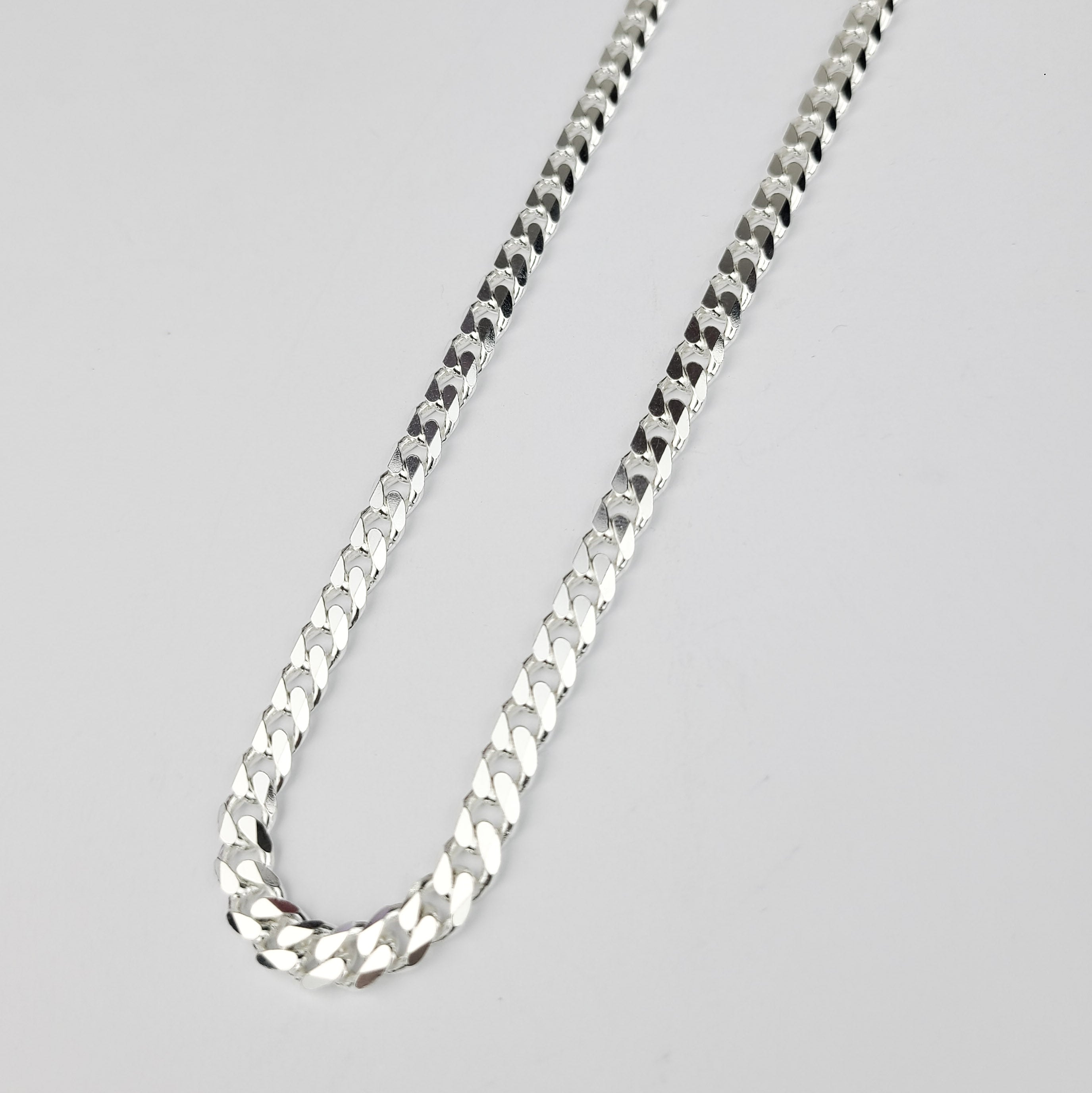 Collection of Wide 4.3mm Faceted Flat Curb Chain Necklace in Sterling Silver in a gallery layout