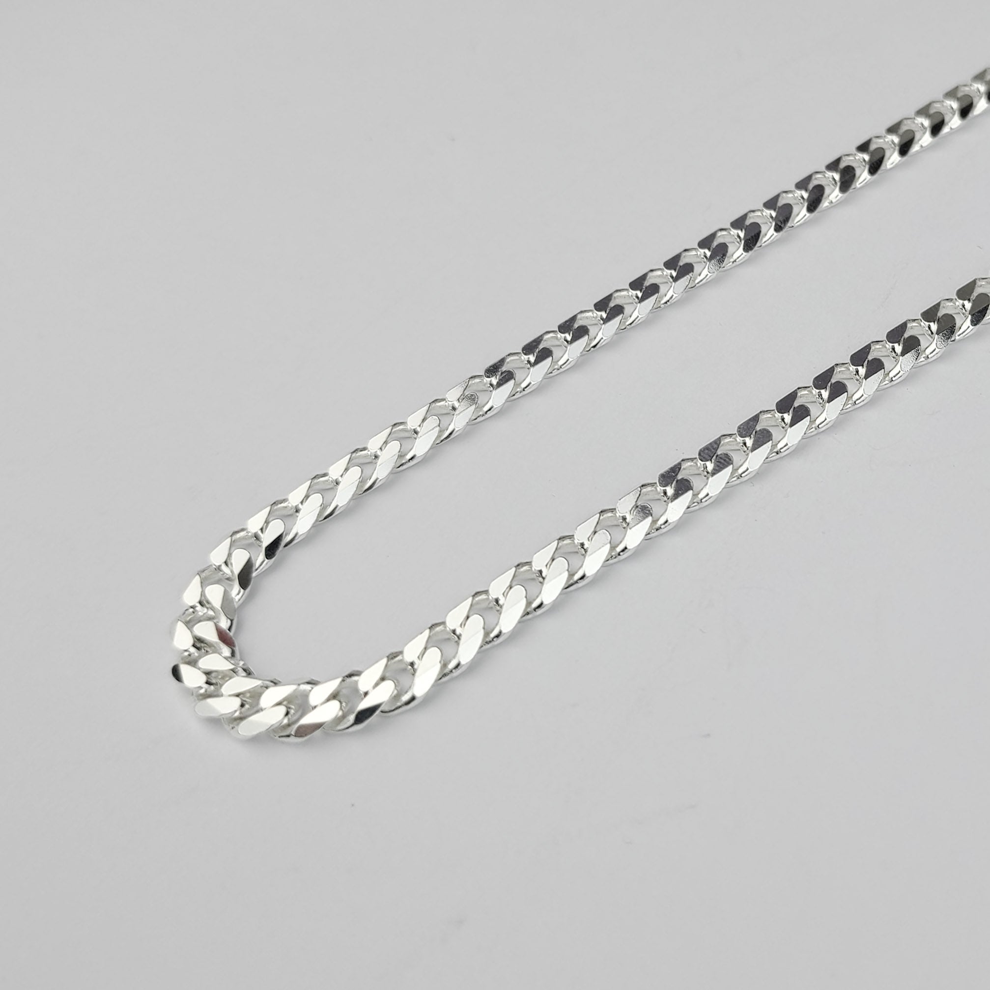 Collection of Wide 4.3mm Faceted Flat Curb Chain Necklace in Sterling Silver in a gallery layout