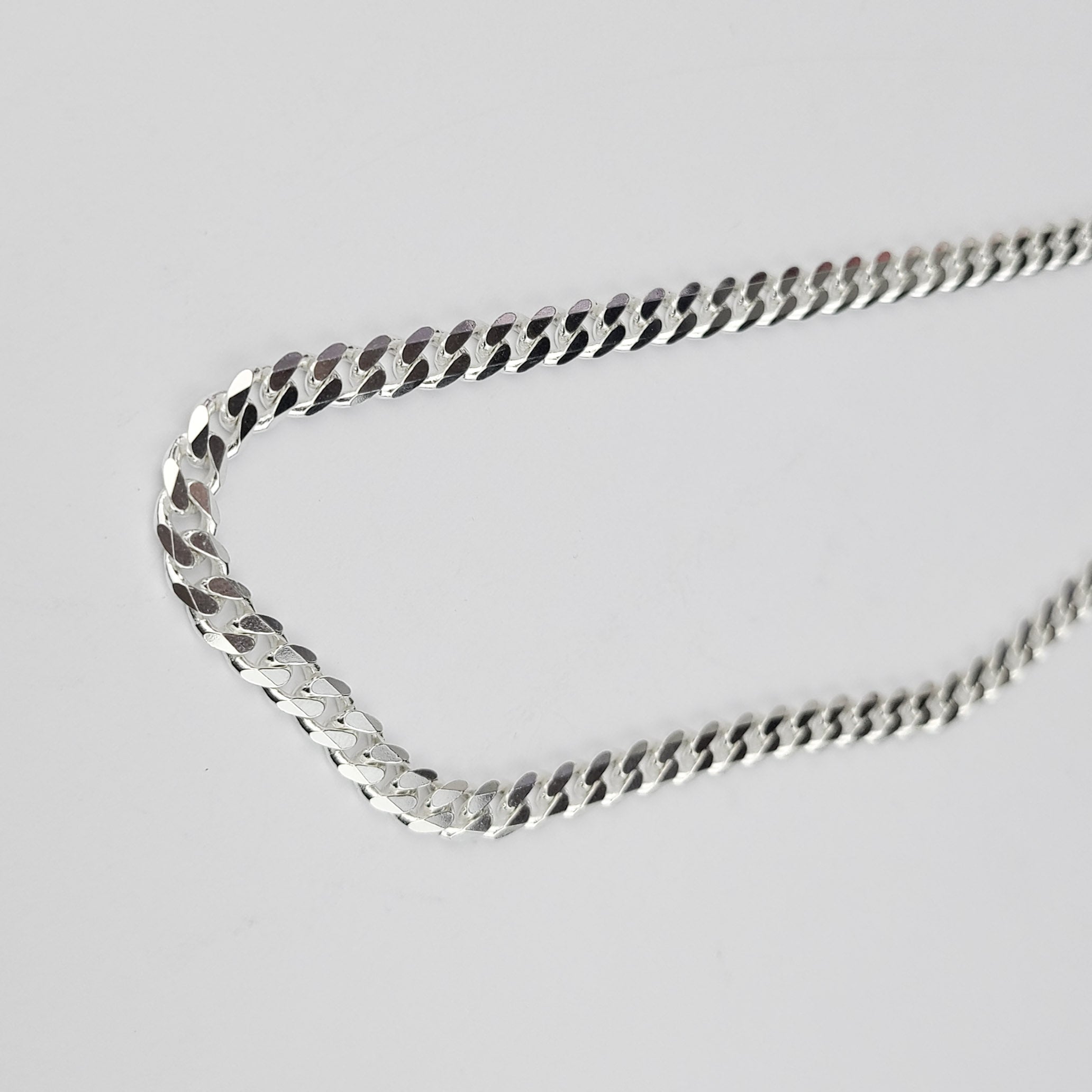 Wide 4.3mm Faceted Flat Curb Chain Necklace in Sterling Silver