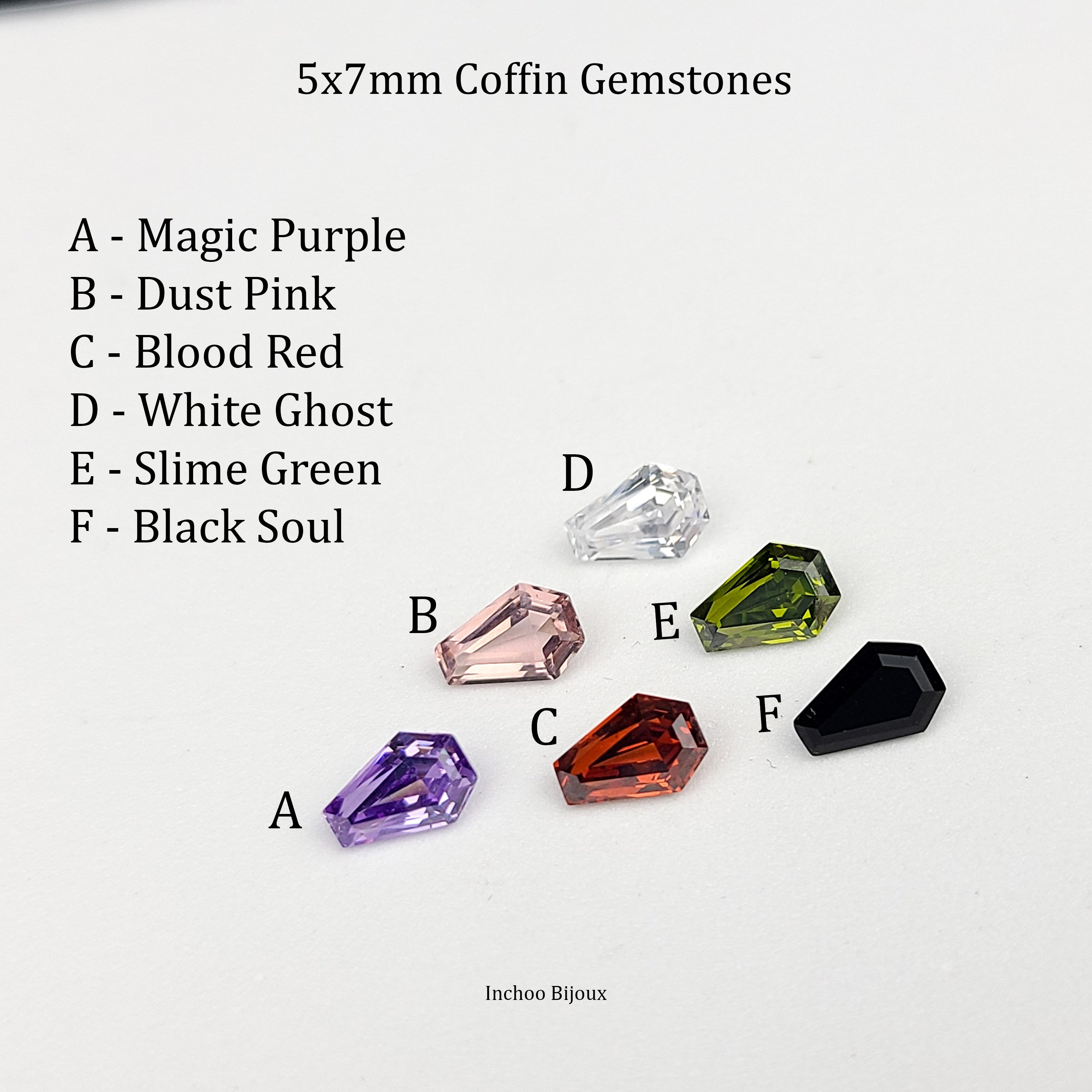 Collection of Dust Pink Coffin Gemstone Ring in a gallery layout