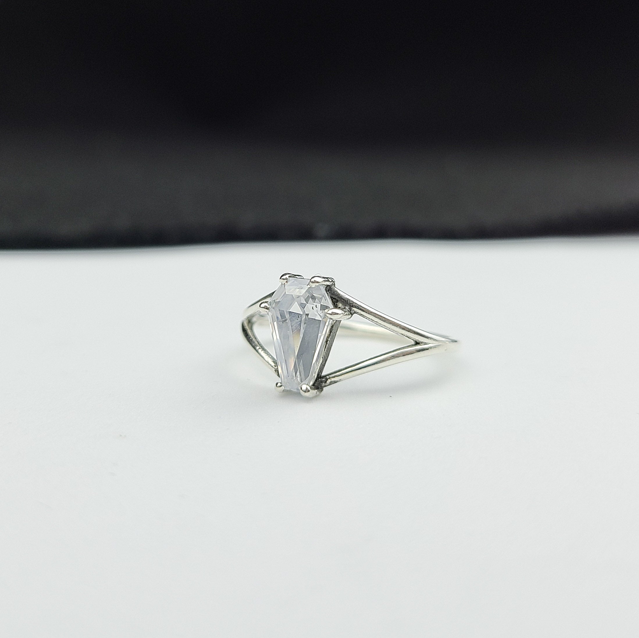 Non Diamond Coffin Engagement Ring (6x9)