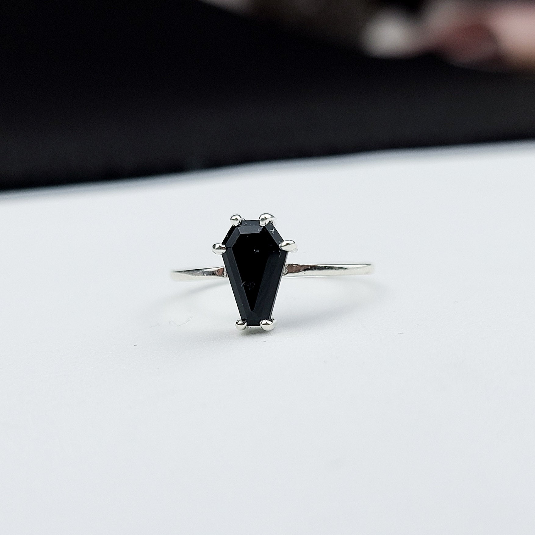 Black Coffin Ring, Halloween Engagement Ring (6x9)