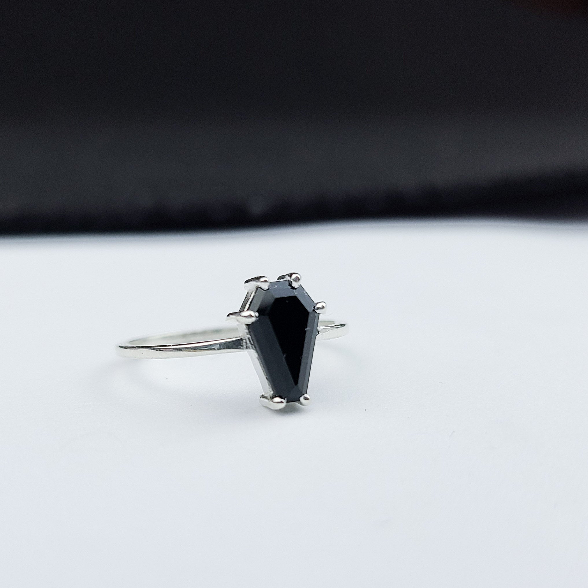 Collection of Black Coffin Ring, Halloween Engagement Ring (6x9) in a gallery layout