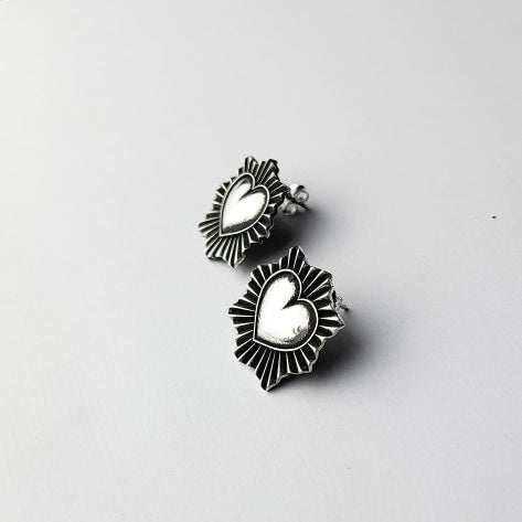 Collection of Silver Sacred Heart Stud Earrings-Earrings-Inchoo Bijoux-Silver-Inchoo Bijoux in a gallery layout