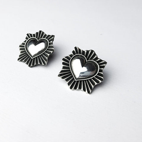 Collection of Silver Sacred Heart Stud Earrings-Earrings-Inchoo Bijoux-Silver-Inchoo Bijoux in a gallery layout