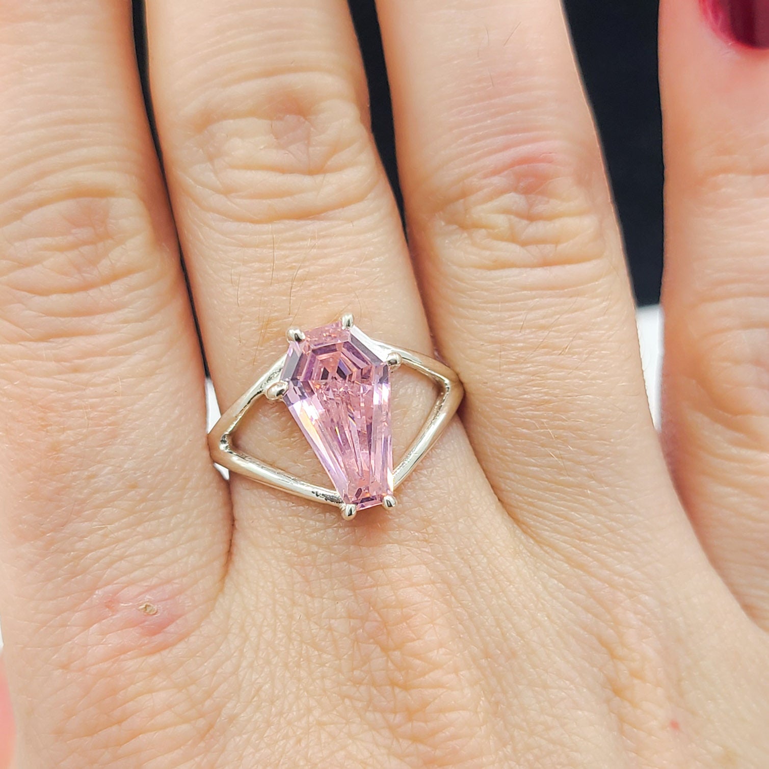 Collection of Big Dust Pink Coffin Ring in a gallery layout