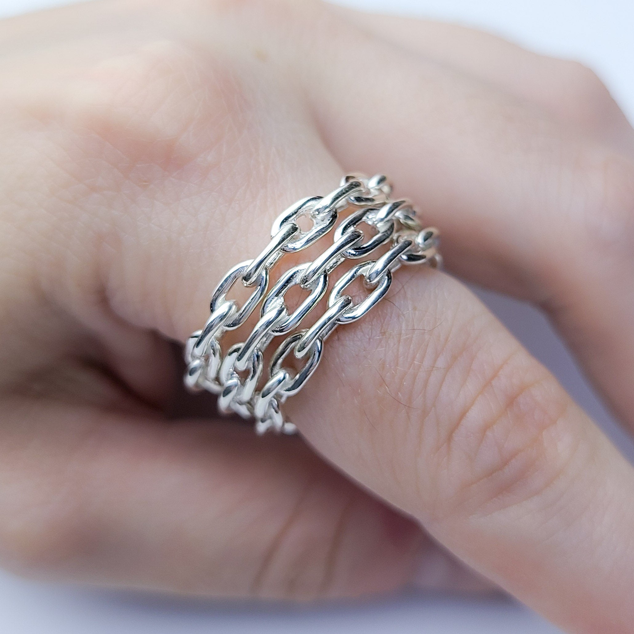 Collection of Thick Silver Chain Ring in a gallery layout