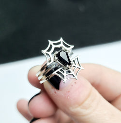 Collection of Black Coffin & Spider Web Ring Set in a gallery layout