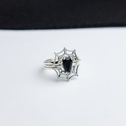 Collection of Black Coffin & Spider Web Ring Set in a gallery layout