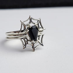 Collection of Black Coffin & Spider Web Ring Set in a gallery layout