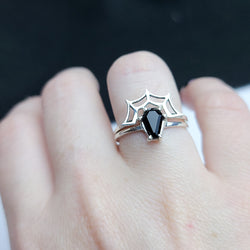 Collection of Black Coffin & Spider Web Ring Set in a gallery layout