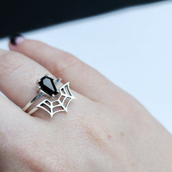 Collection of Black Coffin & Spider Web Ring Set in a gallery layout