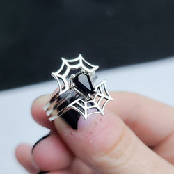 Collection of Black Coffin & Spider Web Ring Set in a gallery layout