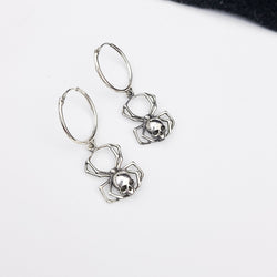 Collection of Skull Spider Hoops in Silver in a gallery layout