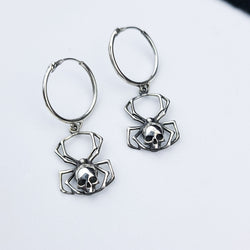 Collection of Skull Spider Hoops in Silver in a gallery layout