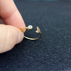 Collection of Yellow Gold Rainbow Moonstone Moon Crescent Ring 10K - 14K in a gallery layout