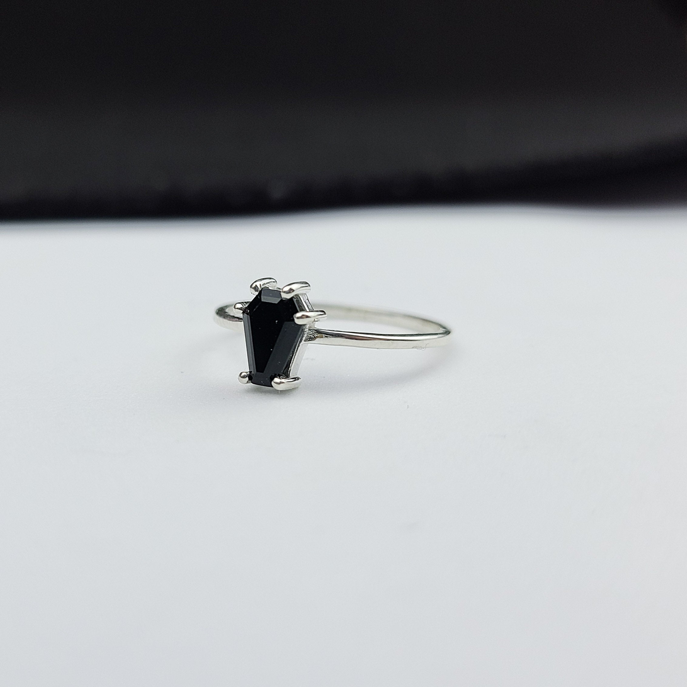 Black Coffin Engagement Ring - Inchoo Bijoux