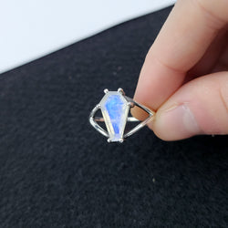 Collection of Big Rainbow Moonstone Coffin Ring in a gallery layout