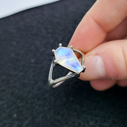 Collection of Big Rainbow Moonstone Coffin Ring in a gallery layout