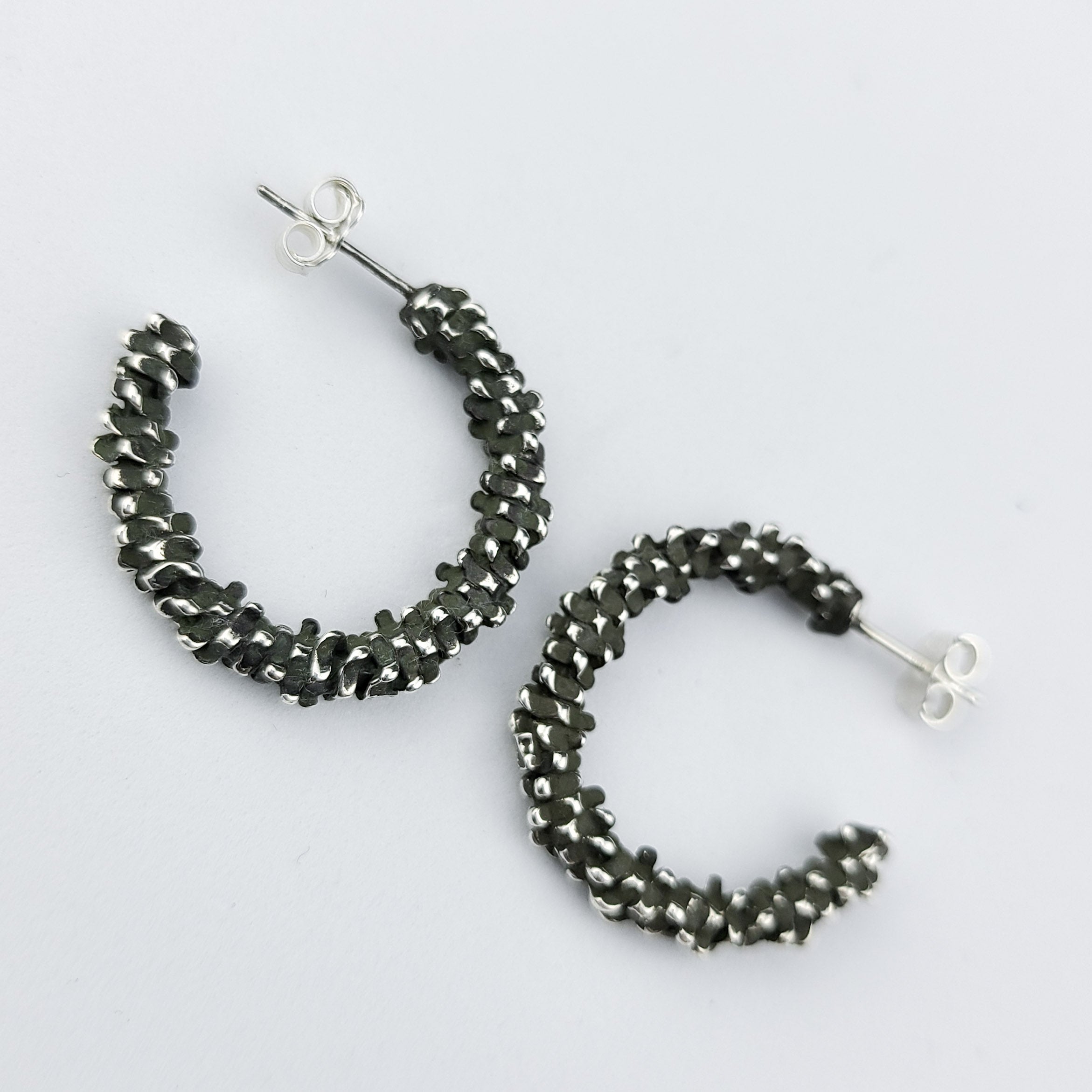 Collection of Small Textured Hoops in Sterling Silver in a gallery layout