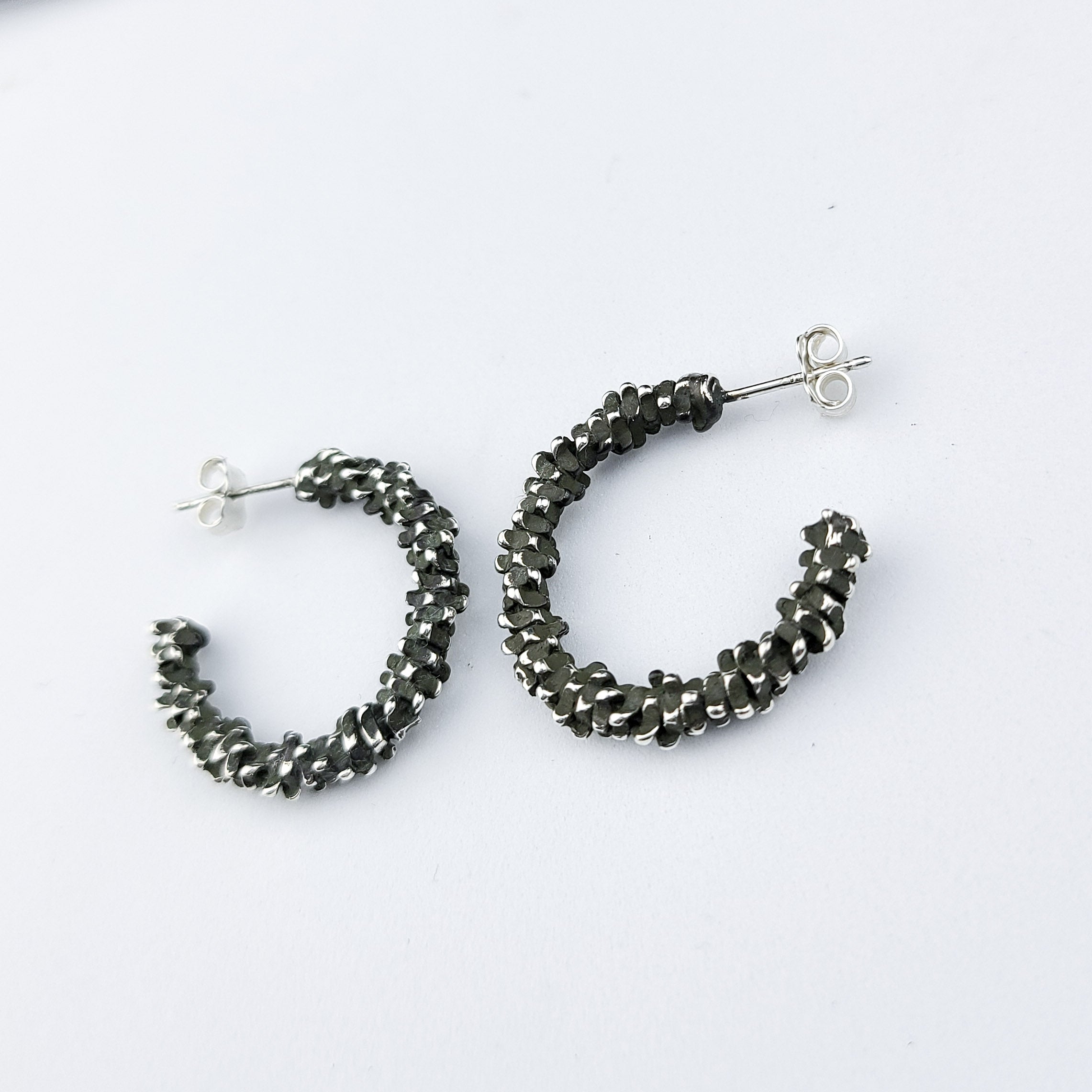 Collection of Small Textured Hoops in Sterling Silver in a gallery layout