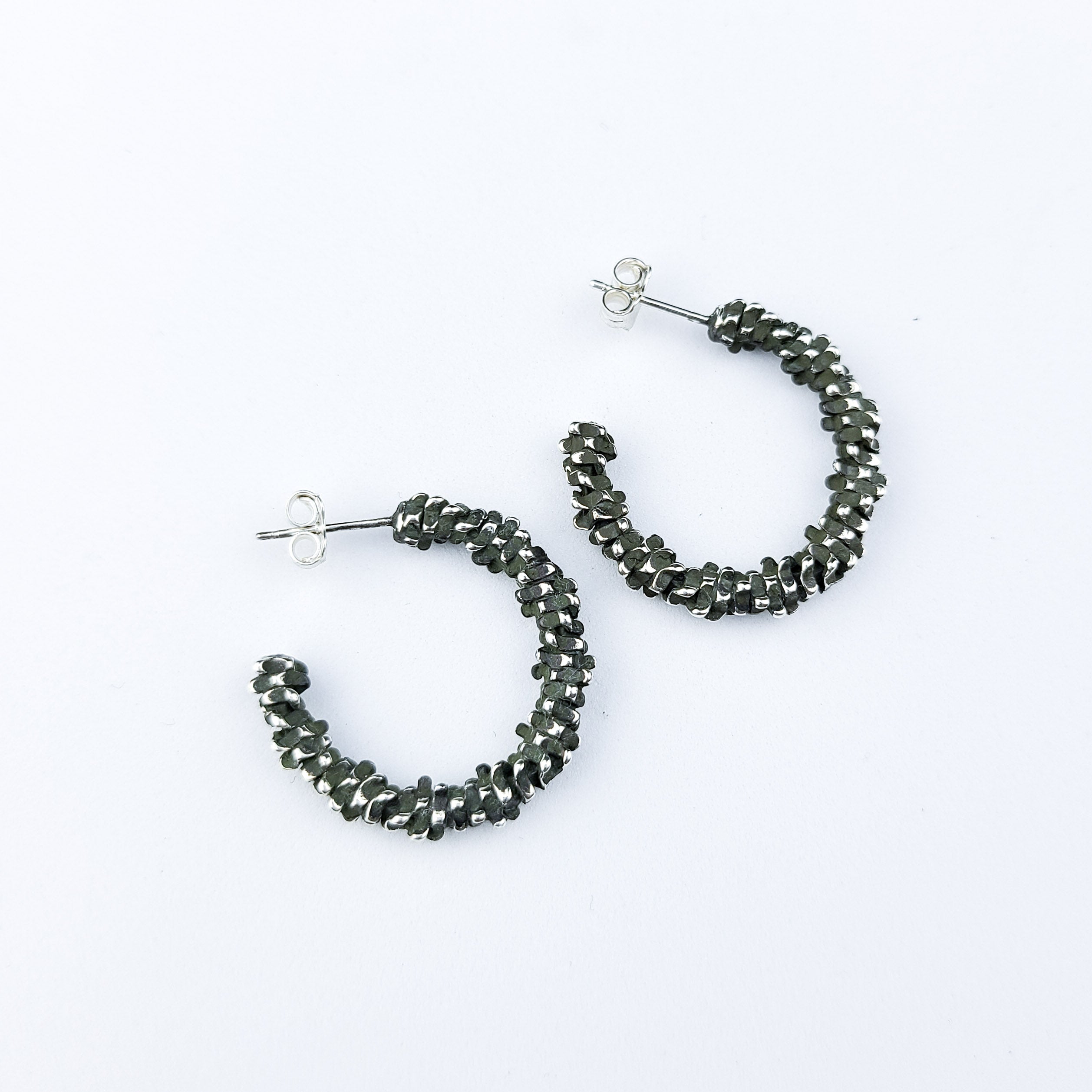 Collection of Small Textured Hoops in Sterling Silver in a gallery layout