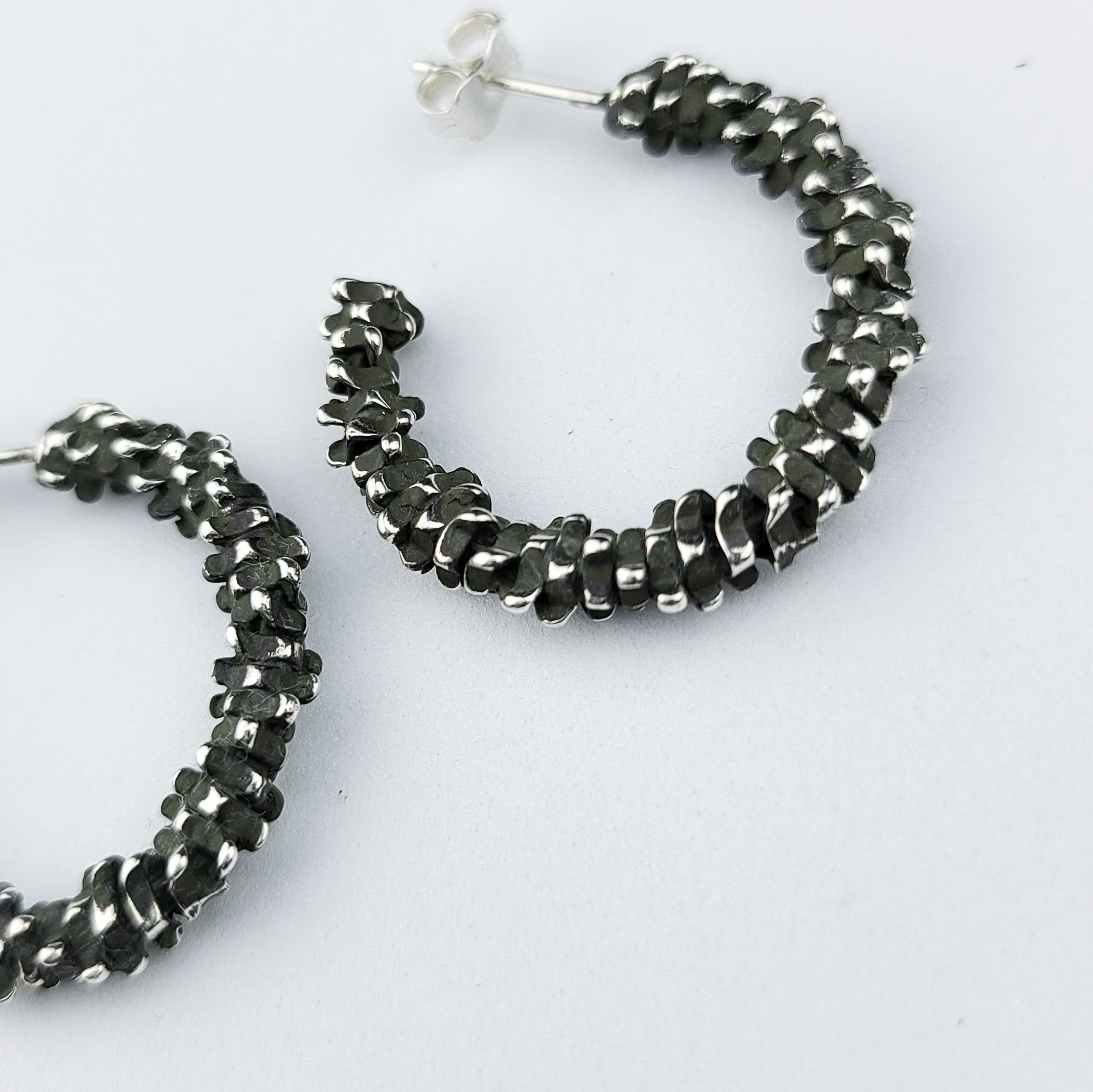Small Textured Hoops in Sterling Silver