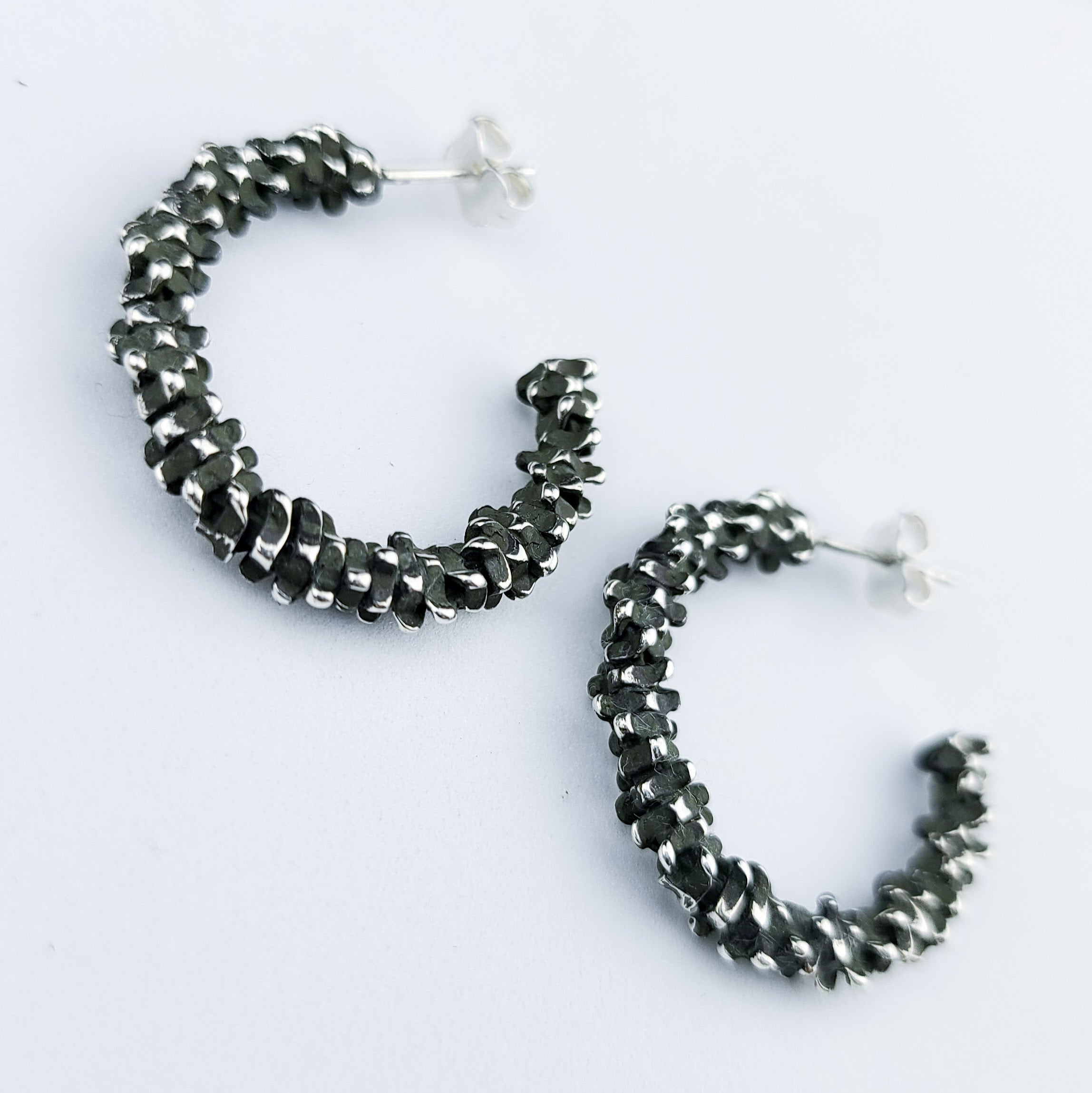 Collection of Small Textured Hoops in Sterling Silver in a gallery layout